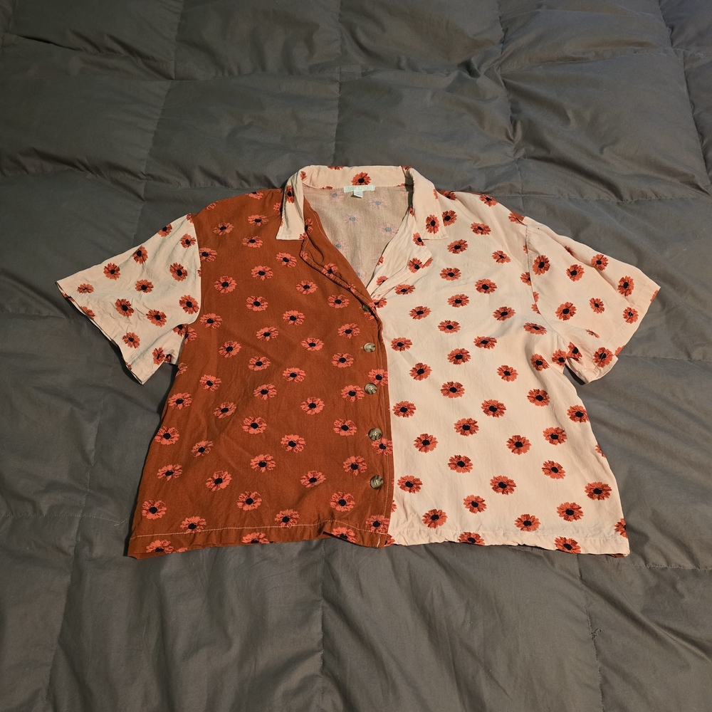 Floral Button-Up Shirt - Red and Cream